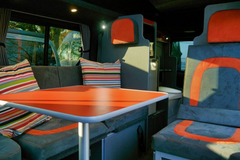 red and grey campervan interior