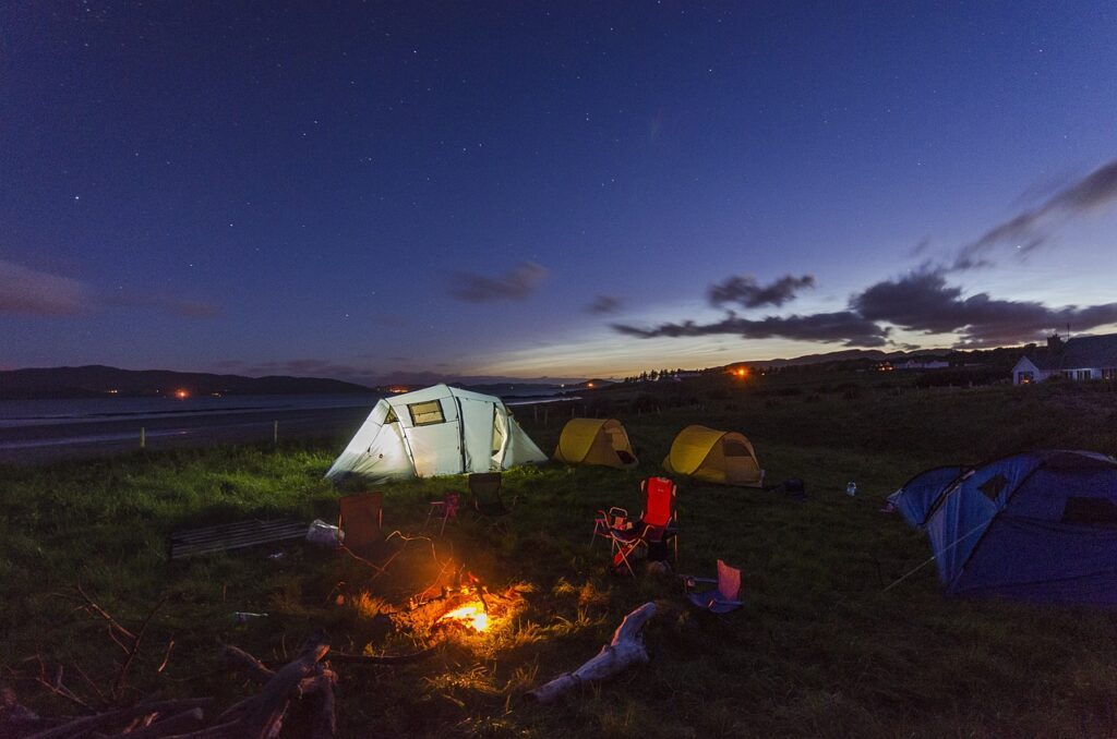 Tents by a Campfire