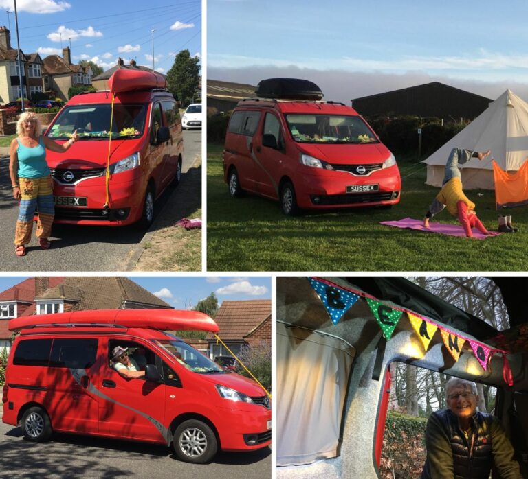 red campervan with lady owner Jules
