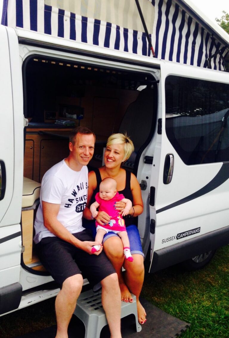 family picture in their campervan